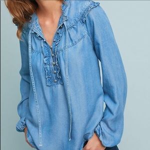 Anthropologie Maeve Chambray Long Sleeve Blouse